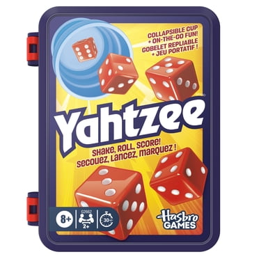 Yahtzee, jeu de dés avec gobelet repliable et boîtier de rangement, jeu familial pour 2 joueurs et +, dès 8 ans