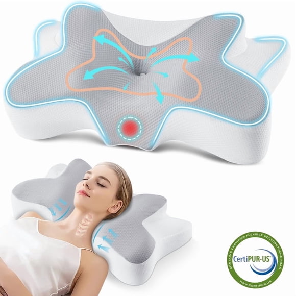 MOONORAH Oreiller Ergonomique pour le Cou en Mousse Mémoire pour le Soulagement de la Douleur, Queen Gris