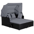 thumbnail image 2 of Costway Lit de Jour en Rotin pour Patio avec Auvent Rétractable, Tables Latérales, Coussins, Gris, 2 of 9