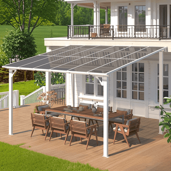 AECOJOY 10' x 12' FT Gazebo, Outdoor Waterproof Aluminum Pergola For Garden, Wall Mounted Patio Hard Top Gazebo Clearance in White