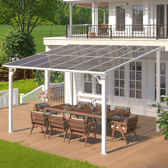 AECOJOY 10' x 12' FT Gazebo, Outdoor Waterproof Aluminum Pergola For Garden, Wall Mounted Patio Hard Top Gazebo Clearance in White