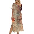 thumbnail image 2 of Ovzne Robes d'Été pour Femmes Robe de Plage Femme Couleur Unie Ample Décontractée Mode Robe à Manches Longues Robe à Col à Manches Longues pour Femmes Robe d'Été à Manches Longues Imprimée Liquidation, 2 of 6