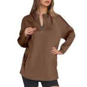 Casual Sweaters for Women for Fall Women S Sweat Shirts Tunic Hoodie Hoodies Long Sleeve Splice 3 Color Hooded Sweatshirt Long Fashion Sweater ’ s Fall/ Winter Half Zip Hoodie Brown