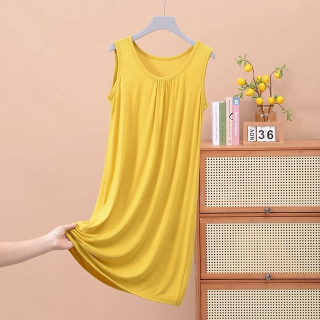 Huaizzzy Chemise de Nuit d'Été pour Femme Confortable à Col Rond Sans Manches Robe de Maison Tenue de Détente Décontractée Basique Vêtement de Nuit pour Femmes Grande Taille Chemise de Nuit Femme Dames Chemise à Manches Longues Manches Courtes