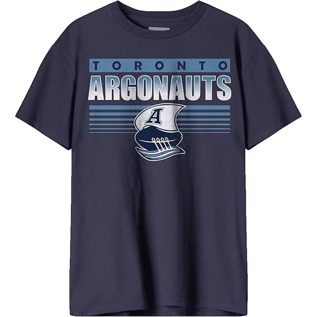 CFL Toronto Argonauts Faded Logo Navy Small T-Shirt featuring a bold Toronto Argonauts logo with a faded design on the front. Made from high-quality cotton for comfort and durability, this navy T-shirt is ideal for fans of the team. Designed as a gender-neutral top, it is part of the Philcos Enterpriser collection.