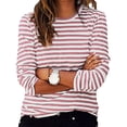 thumbnail image 1 of Timegard Hauts pour Femmes à Rayures à Manches Longues Col Ras du Cou Blouse Ample et Confortable Hauts Habillés Décontractés Vêtements d'Automne, 1 of 8