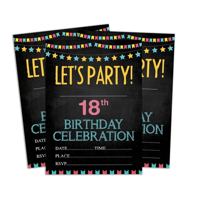 Darling Souvenir Black Birthday Invitation Card 28 Pcs Fill or Write In Blank Invites Printable Party Supplies 5 x 7 Inches