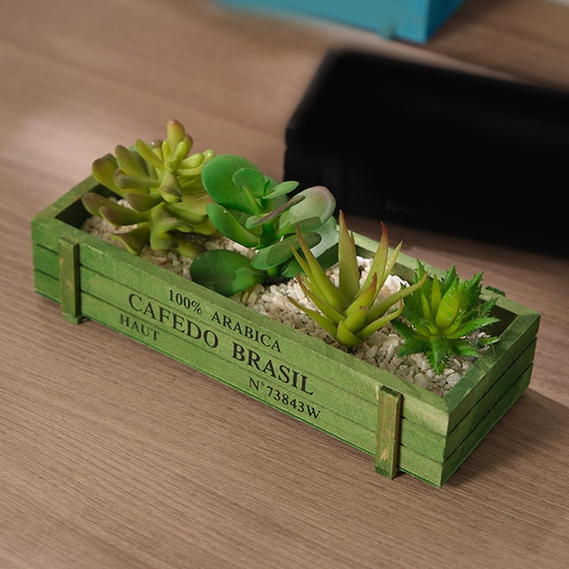 Zenithome Vintage Floral Wood Planter Box, Rectangular Succulent Pot with Storage Organizer for Home Office Decor, Windowsill Shelves Plant Container