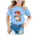 thumbnail image 4 of PMVFHDE T-Shirt Graphique à Manches Courtes Imprimé Lapin de Pâques pour Enfants, Col Rond, Décontracté, Printemps Été, Bleu Ciel, 8-9 Ans, 4 of 4