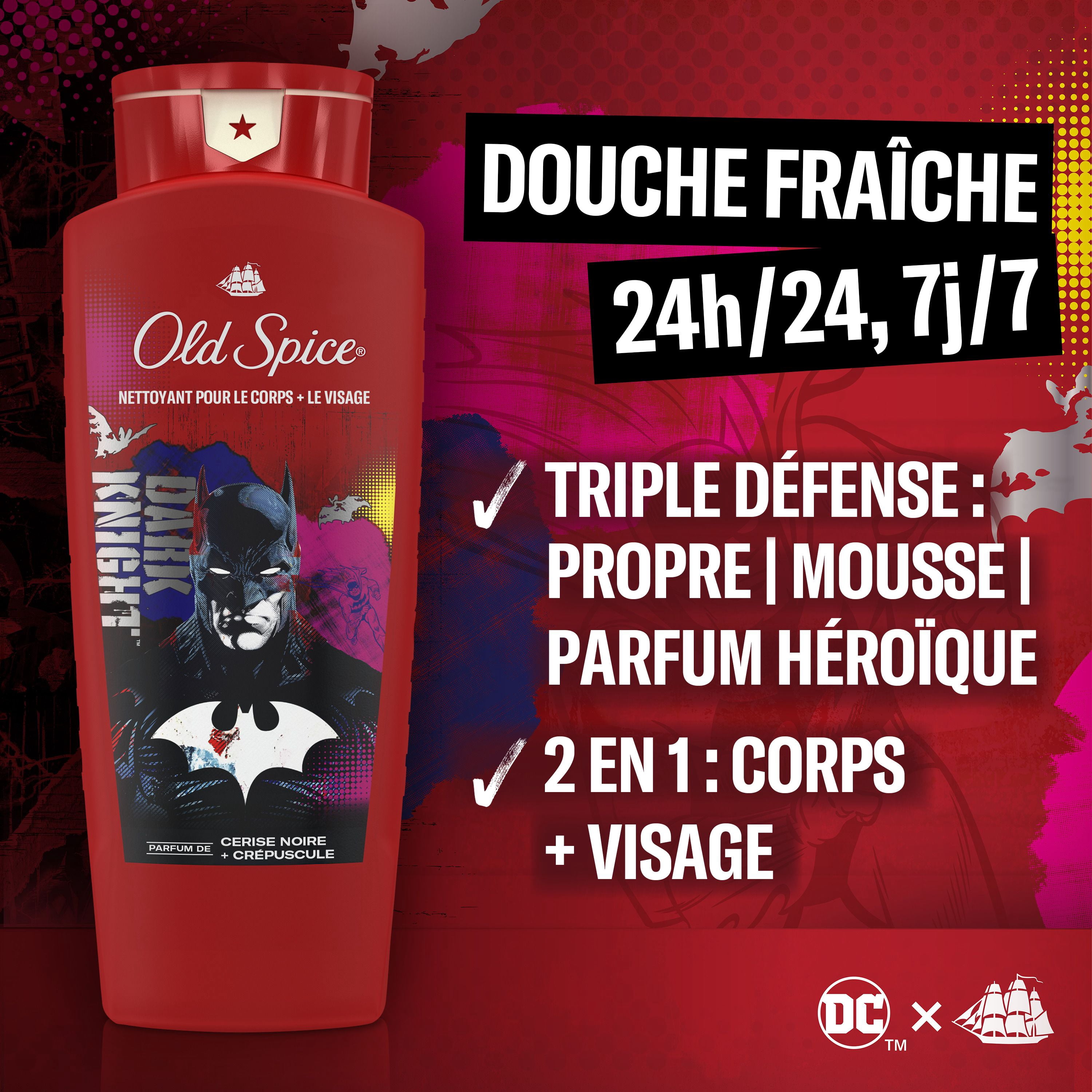 Ensemble-cadeau Old Spice Batman avec un désodorisant Batman de 85 g et un nettoyant pour le corps de 473 mL
