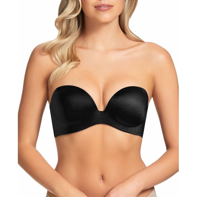 Fine Lines Women’s Memory Low Cut Strapless 4 Way Convertible Bras, Black, 36D