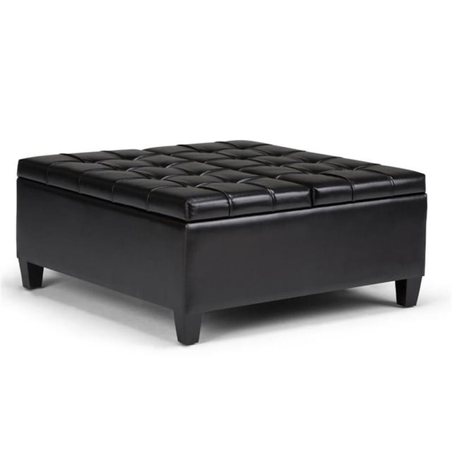 Atlin Designs Table Basse Ottomane Rectangulaire Capitonnée en Similicuir Noir Minuit 36 Pouces Non Assemblée