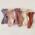 thumbnail image 4 of WUANDIXFA Ruffle Socks for Toddler Girls Children's Socks Vintage Lace Solid Color Double Needle Children's Socks Girls Spring Autumn Mid Thigh Socks Pink,9-12 Years, 4 of 4