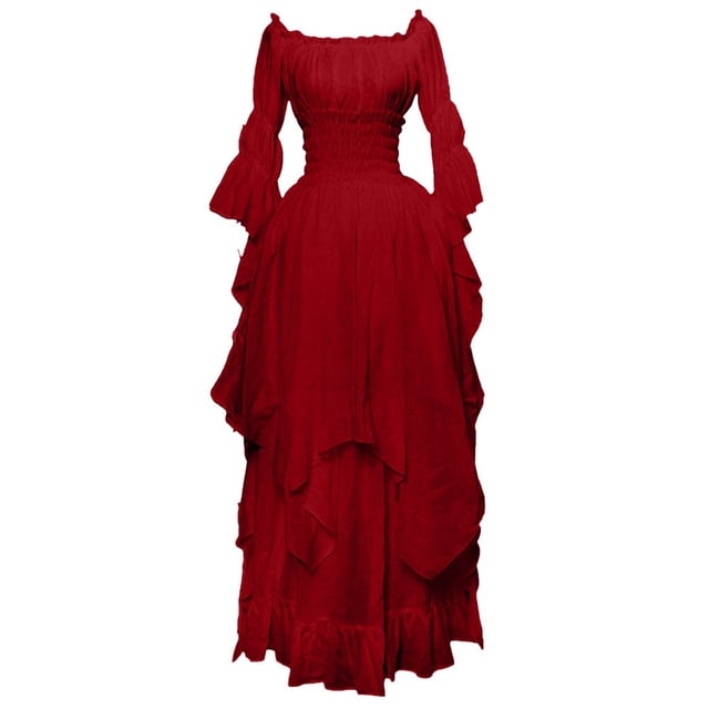 Robes Gothiques Yourumao pour Femmes, Robe Renaissance Rétro Unie, Grande Taille, Robe Maxi à Épaules Dénudées, Manches Évasées, Costume de Cosplay, Automne Hiver, Robe de Cour Médiévale