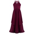 thumbnail image 2 of Miaeowve Robe de Fête Maxi en Chiffon à Paillettes pour Filles, Col Haut, Buste Froncé, Robe de Bal de Mariage Bourgogne 14, 2 of 7