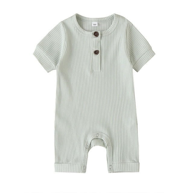 Baby Girl Boy Solid Romper Short Sleeve Jumpsuit Button Cotton Clothing
