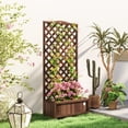 thumbnail image 2 of Outsunny Raised Garden Bed Planter with Trellis for Vines, Dark Brown, 2 of 10