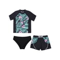 thumbnail image 3 of iiniim Girls Short Sleeve Rash Guard Set with Briefs 3Pcs Summer Swimsuit for Surfing Diving Black 12, 3 of 7