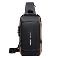 thumbnail image 2 of Men's Multi-functional PU Leather Crossbody Bag with Lockable Zipper & USB Charging Port - Ideal for Motorcycle Riding, Travel, Commuting & Outdoor Activities - Black & Brown Color Option - Size, 2 of 5