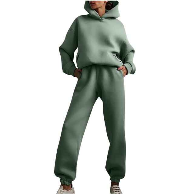 Ensemble Décontracté pour Femmes, Uni, Deux Couleurs, Pantalon Long, Chandail à Capuchon à Enfiler, Chandails à Manches Longues