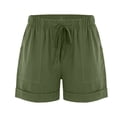 thumbnail image 3 of Linen Shorts for Women High Waisted Cotton Shorts Wide Leg Drawstring Pants Elastic Holiday Beach Short with Pockets, 3 of 5