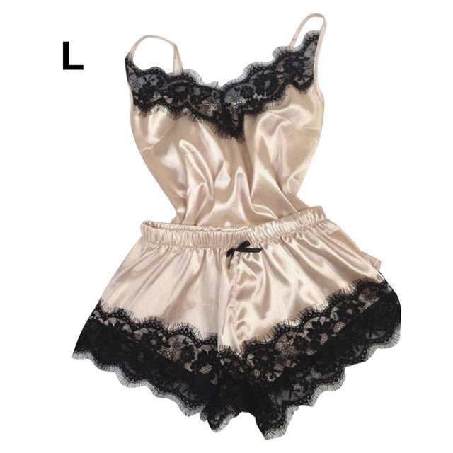 tredstone Ensemble de Pyjama pour Femmes Aguichant en Dentelle et Maille, Haut à Bretelles Réglables et Short
