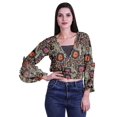 thumbnail image 1 of Moomaya Printed Womens Crop Top Wrap Style Top Wear Ruffle Long Sleeve Casual Summer Blouse, 1 of 5