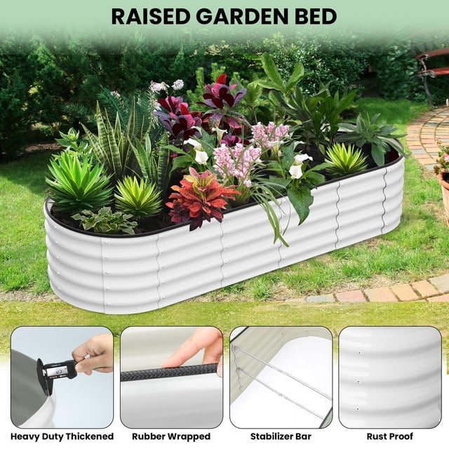 AKDSteel 8x2x1ft Raised Garden Bed, Large Galvanized Steel Outdoor Planter Box With Open-Ended Base For Gardening