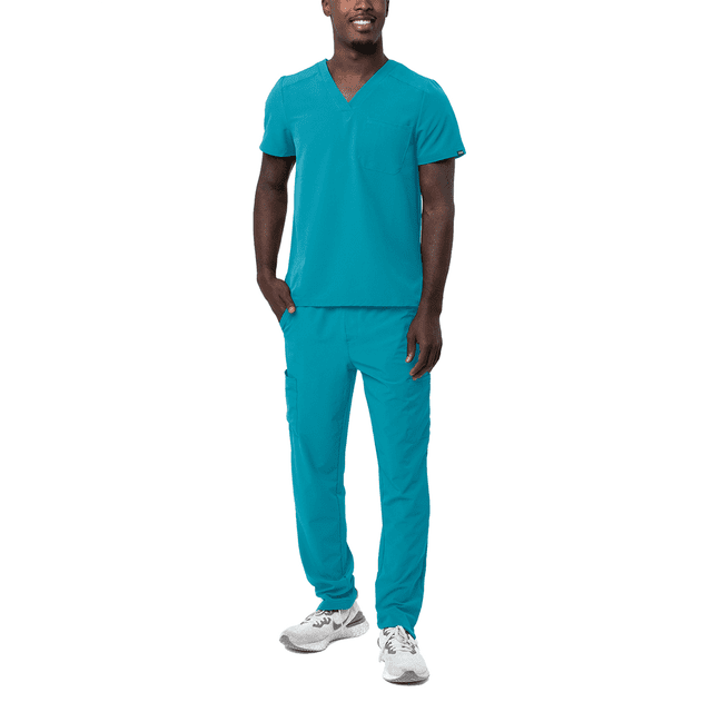 Adar Addition Go-Basic Scrub Set For Men - Classic V-Neck Scrub Top & Cargo Scrub Pants