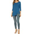 thumbnail image 2 of INSPIRE CHIC Hauts pour Femmes Col Rond Manches 3/4 Décor Boutons Ourlet Irrégulier Blouse Style Décontracté TP Bleu Royal, 2 of 8