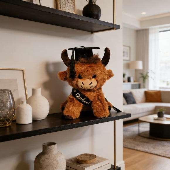 Agiferg Stuffed Animal Plush Toys,Soft Cuddly Plushies Animals, Highlands Cow Plushes Toy and Graduation-Themed Highlands Cow Doll with Mortarboard and Student Graduation Keepsake Gift