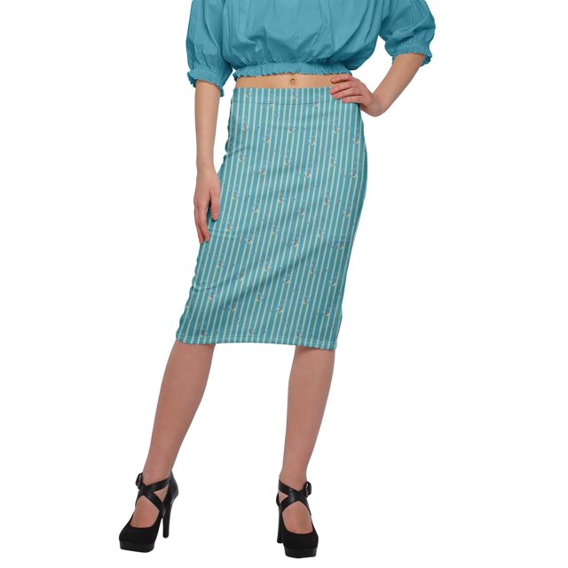Moomaya Printed Knee Length Skirt For Women Plus Size Poly Spandex Skirt