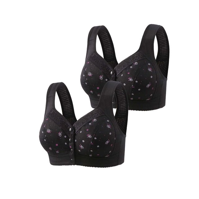Bigersell Comfortable Bras for Older Women 2pcs Sport Bra Style R-92 Breathable Soft Cup Bras Pack R-92-black