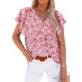 thumbnail image 1 of ORUYROP Chemisiers Chemises Hauts Décontractés Boho à Imprimé Floral à Col en V à Manches Longues Amples pour Femmes, 1 of 5