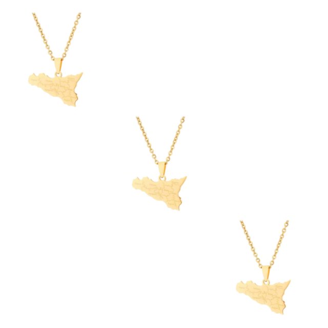 Goriertaly Personalized Map Necklace Style With Stainless Steel Charm Stylish gold 3Set