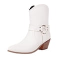 thumbnail image 4 of Womens Mens Cowboy Boots Classic Leather Buckle Pointed Toe Chunky Heels Wide Mid Calf Cowgirl Riding Work Booties, 4 of 7