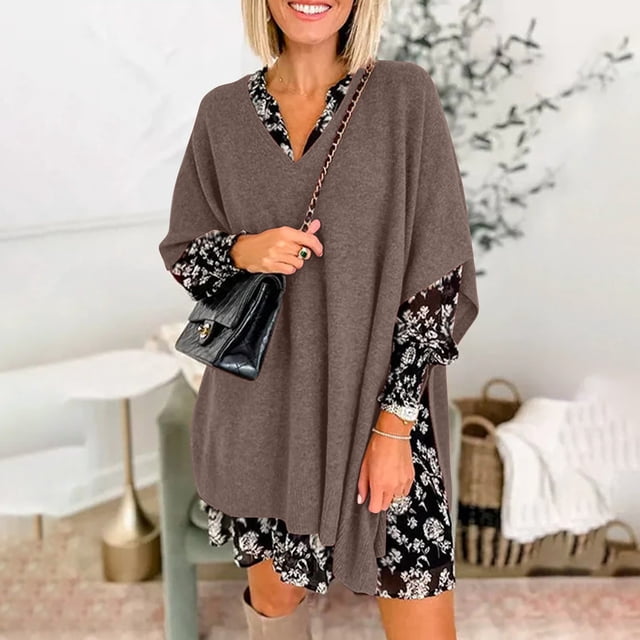 Birdeem Manteau Tricoté à Manches pour Femmes Chandail Col en V Ample Mode