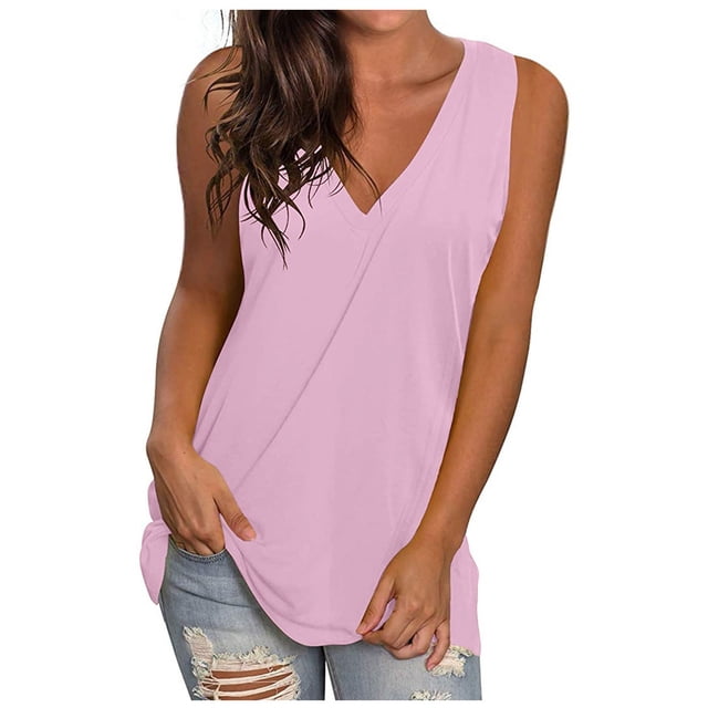 AherBiu Womens Tank Tops Sleeveless Solid Fashion Lightweight Tee Shirts Summer Loose Fitting Workout Gym Tank Tops