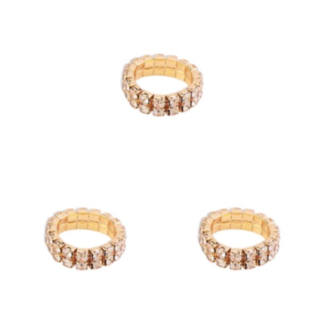 Maytalsory Bague en Cristal Extensible de Luxe Unique pour Déclaration d'Amour Bague Incrustée à la Mode Dorée 2 Rangées 3Ensemble
