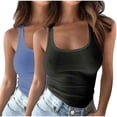 thumbnail image 1 of Plebaso Lot de 2 Débardeurs Côtelés pour Femmes, Bretelles Spaghetti, Hauts Ajustés, Encolure Dégagée, Sans Manches, Hauts d'Été, 1 of 4