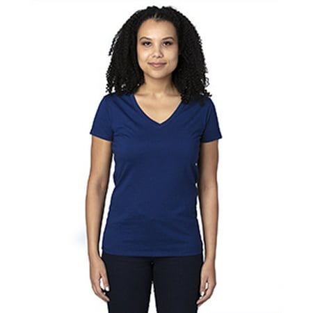 T-Shirt à Manches Courtes Col en V pour Femmes - Marine - TG