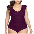 thumbnail image 1 of Huesdet Women's One Piece Swimsuits Button Adjustable Strap Bathing Suit Color Block Retro Swimwear[Purple,5XL], 1 of 6