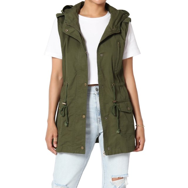 TheMogan Veste Utilitaire Sans Manches à Cordon, Coupe Ample, pour Femmes Grande Taille, Style Militaire