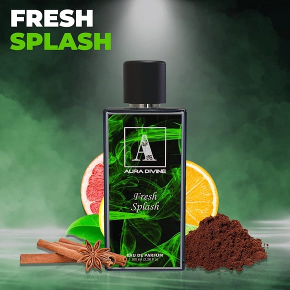 Aura Divine Fresh Splash Eau De Parfum For Men & Women 100ml, 3.4 Fl.oz. | Premium Long Lasting Unisex Fragrance - With Spice, Musk, Fougere & Woody Notes | Perfect Gift For Birthday, Wedding