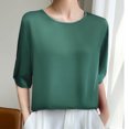 thumbnail image 2 of Plebaso Hauts à Col Rond à Manches Mi-Longues pour Femmes, Blouses Amples Décontractées d'Été, Hauts Élégants de Couleur Unie pour Femmes, 2 of 3