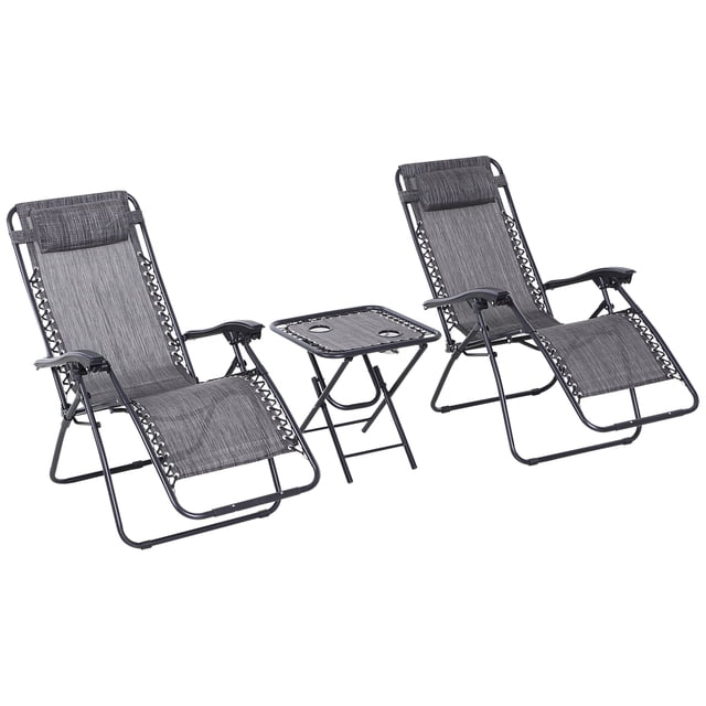 Outsunny Ensemble de Chaises à Gravité Zéro avec Table Pliante et Porte-Gobelet Gris Foncé