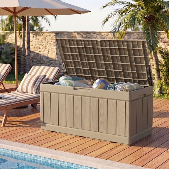 Homall 82 Gallon Outdoor Storage in Resin Deck Box Lockable Deck Box, Beige