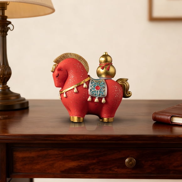 Desk Decor Horse Statue for Home Decoration Fortune Wealth Attracting Sculpture "May Luck & Abundance Soon" Symbolic Figurine Resin Craft with Exquisite Detailing Suitable for Living Room Desktop Orn