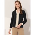 thumbnail image 3 of INSPIRE CHIC Women's Split Neck Pleated Front Contrast Color Blouse Tops Black L, 3 of 5