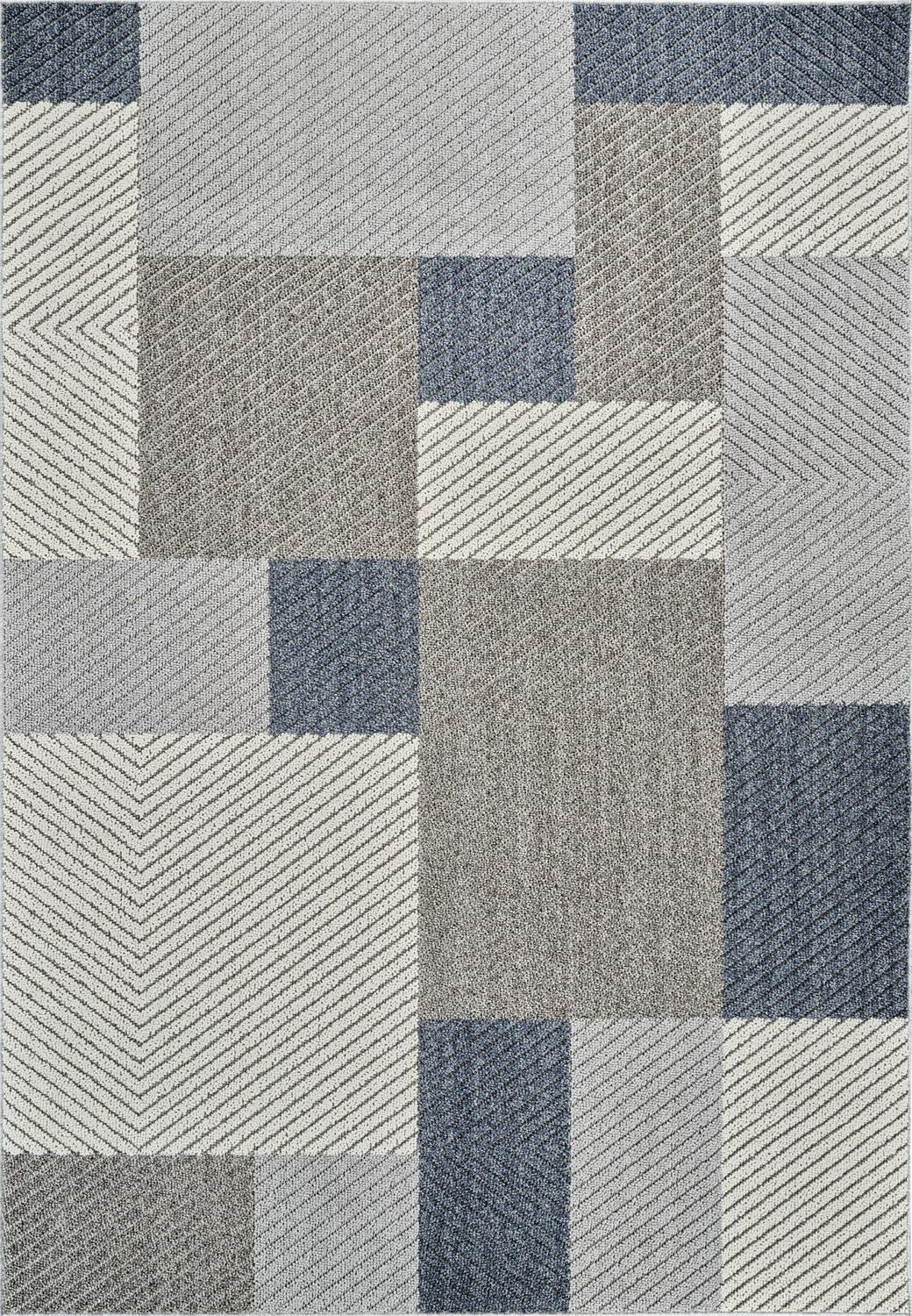 Rug Branch Hogar Abstract Indoor Outdoor Area Rug, Grey Blue, Geometric - Living Room, Bedroom, Dining Room, and Kitche